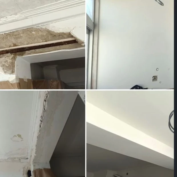Antes e depois — reparação de teto e remate de sanca junto ao vão