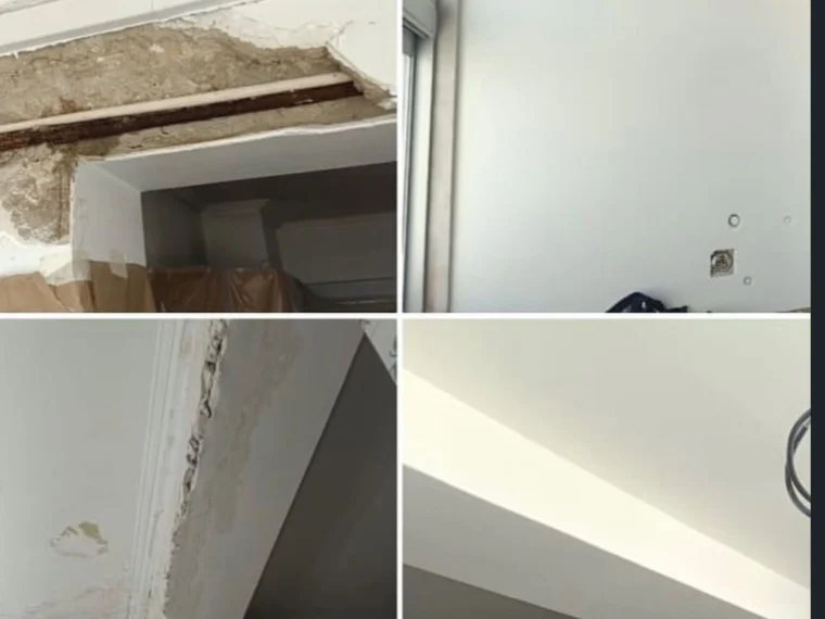 Antes e depois — reparação de teto e remate de sanca junto ao vão