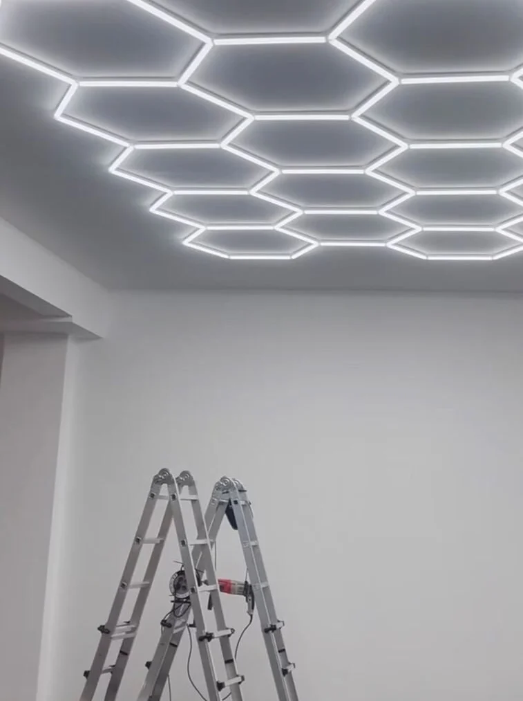 After — ceiling with LED lighting in a hexagonal grid