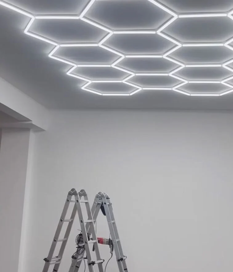 After — ceiling with LED lighting in a hexagonal grid