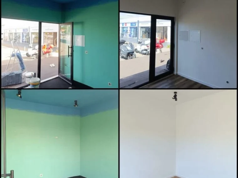 Antes e depois — preparação de paredes e tetos, pintura e pavimento novo