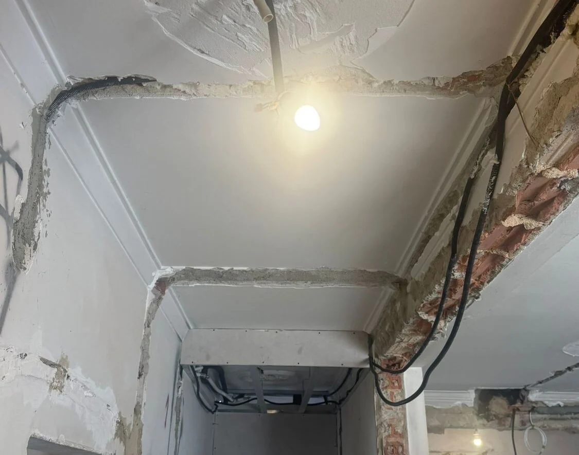 Chases in the ceiling for light points